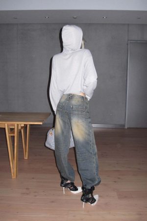 Rase le sol Washed Wide-Leg Denim Pants