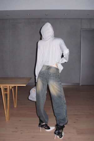 Rase le sol Washed Wide-Leg Denim Pants