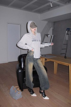 Rase le sol Washed Wide-Leg Denim Pants