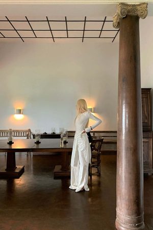 Rase le sol White Split Hem Utility Pants