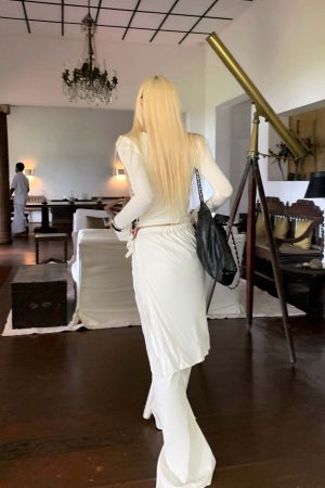 Rase le sol White Split Hem Utility Pants