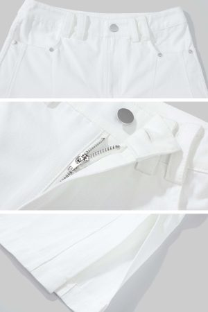 Rase le sol White Split Hem Utility Pants