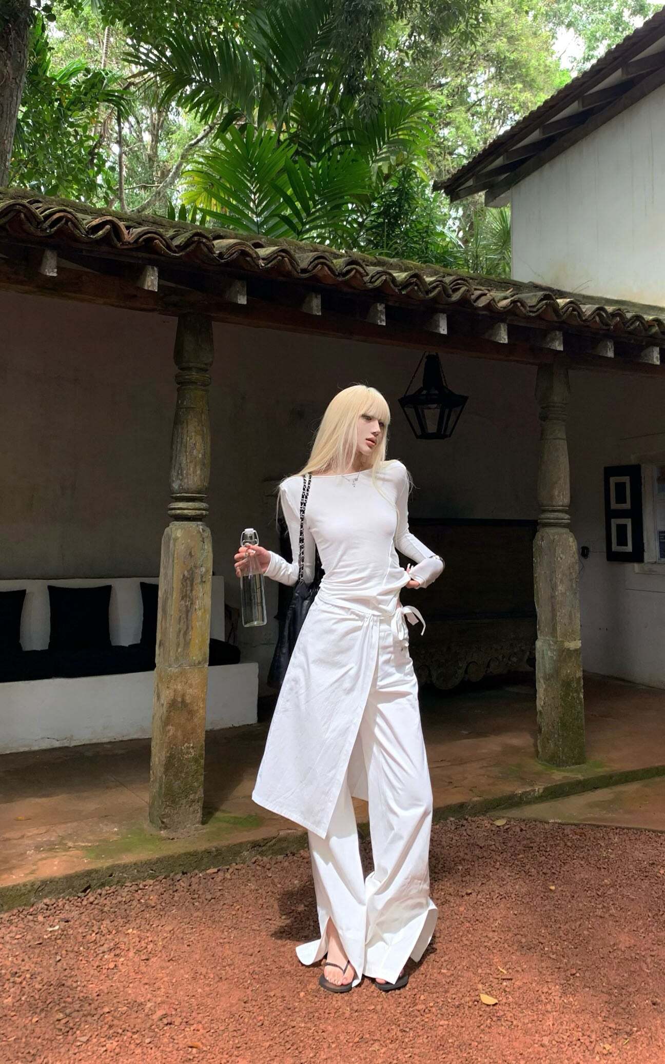 Rase le sol White Split Hem Utility Pants Rase le sol White Split Hem Utility Pants