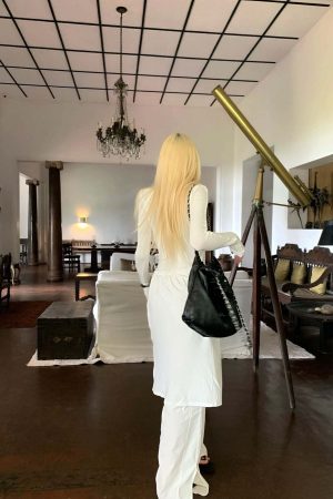 Rase le sol White Split Hem Utility Pants