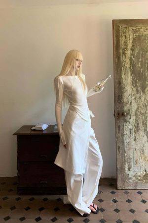 Rase le sol White Split Hem Utility Pants