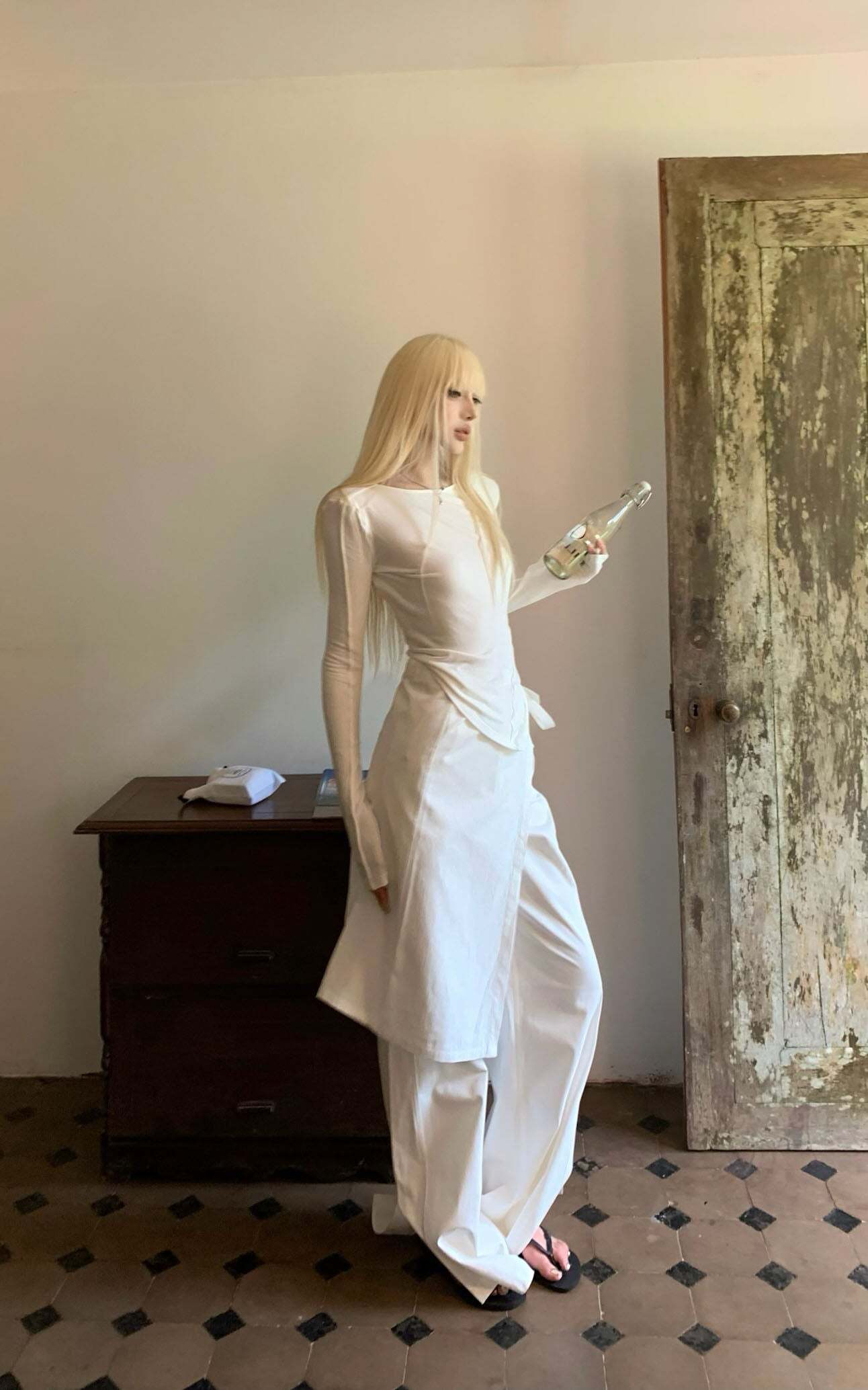 Rase le sol White Split Hem Utility Pants Rase le sol White Split Hem Utility Pants