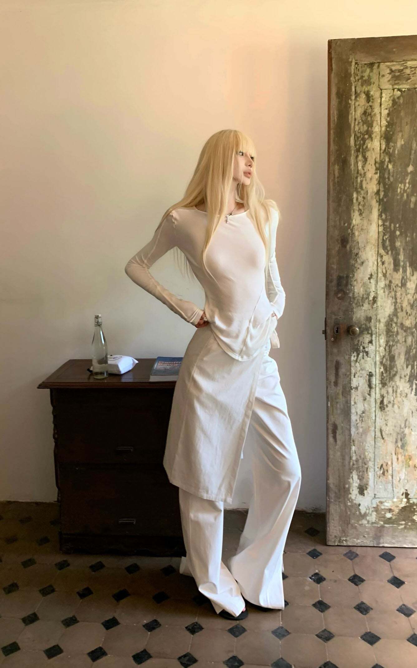 Rase le sol White Split Hem Utility Pants Rase le sol White Split Hem Utility Pants