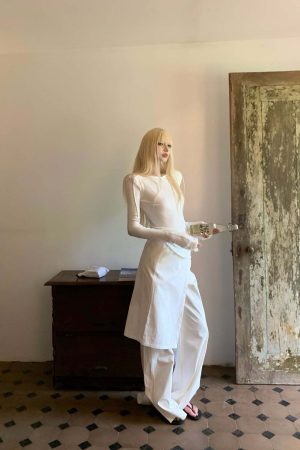 Rase le sol White Split Hem Utility Pants