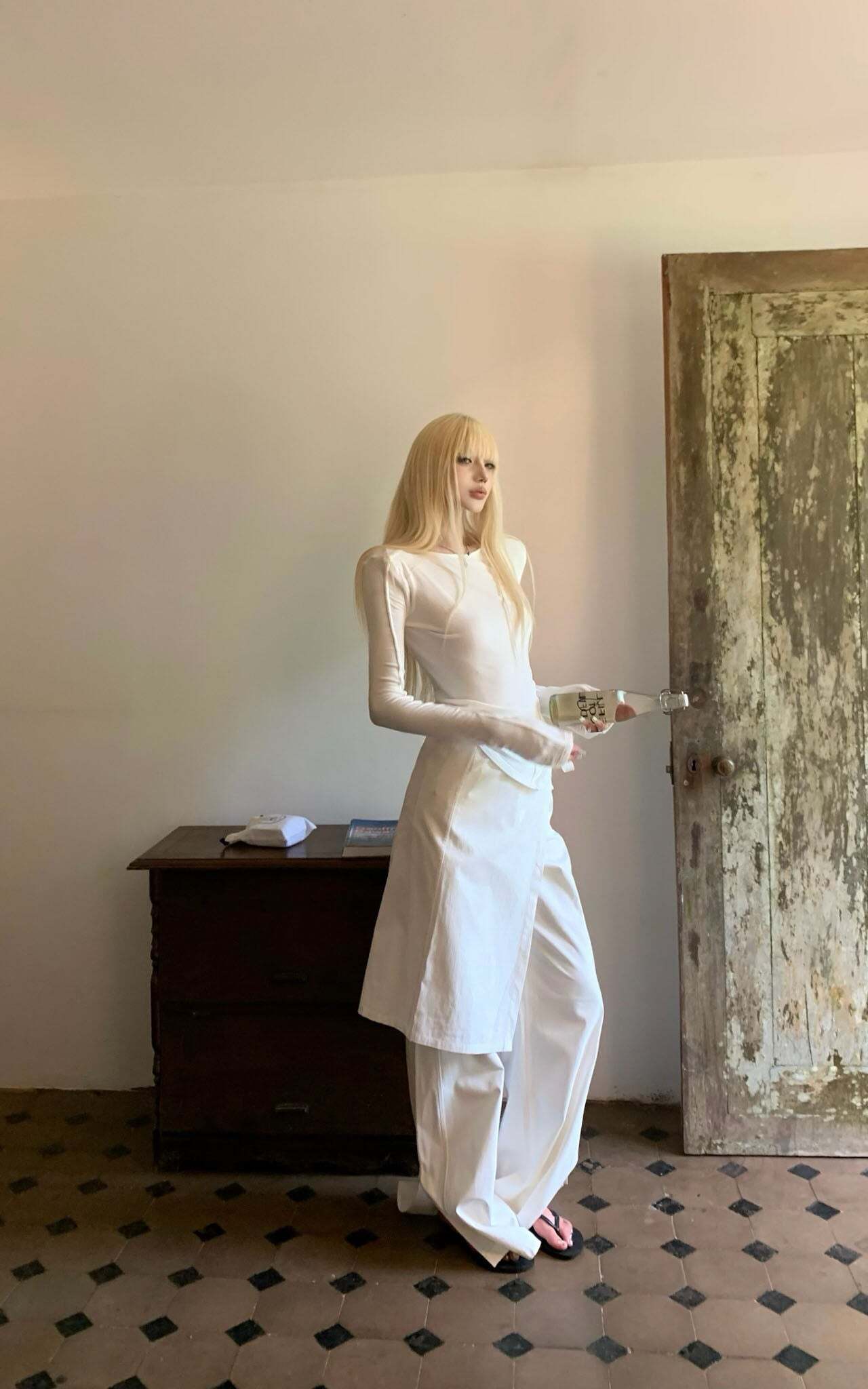 Rase le sol White Split Hem Utility Pants Rase le sol White Split Hem Utility Pants