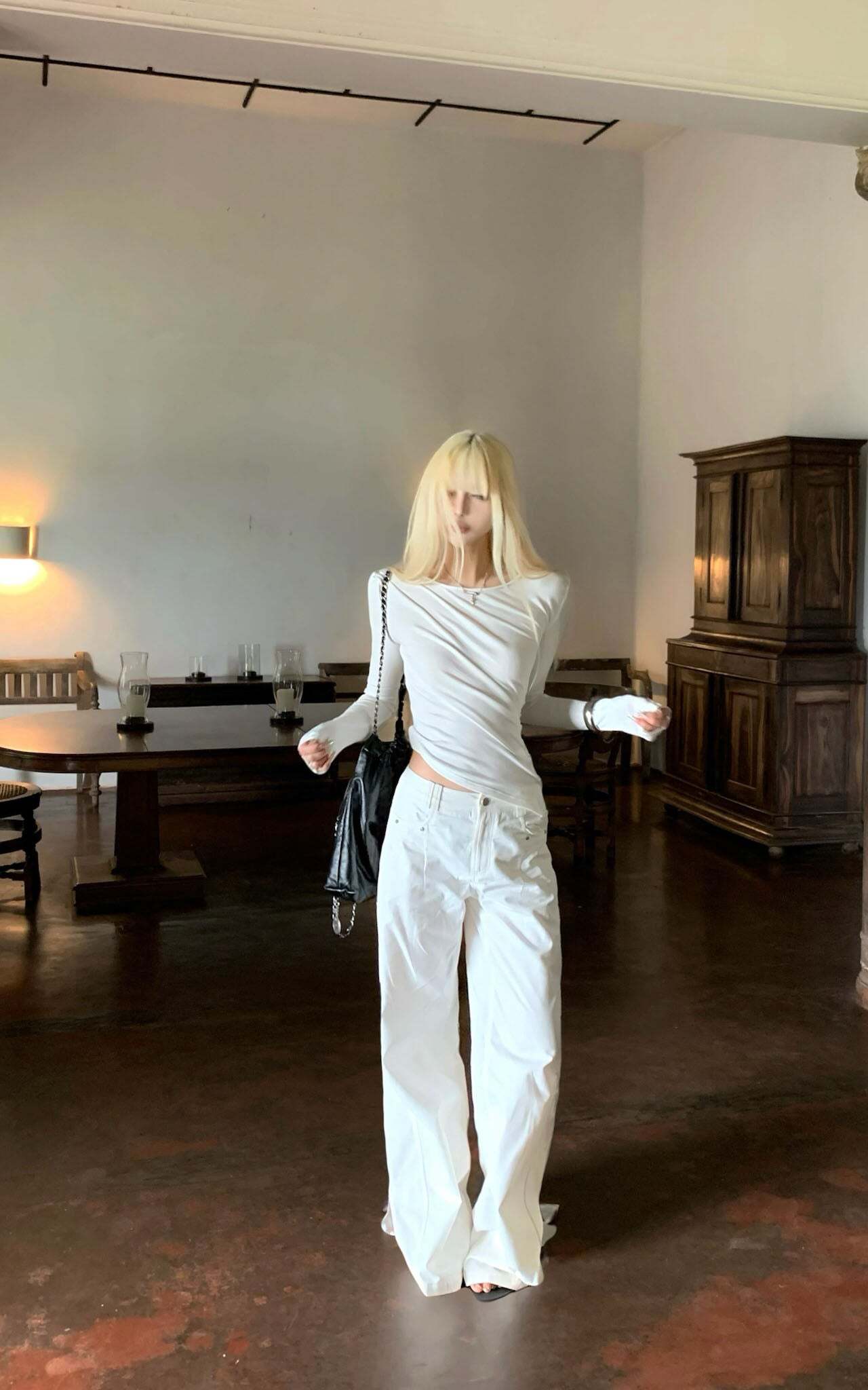 Rase le sol White Split Hem Utility Pants Rase le sol White Split Hem Utility Pants