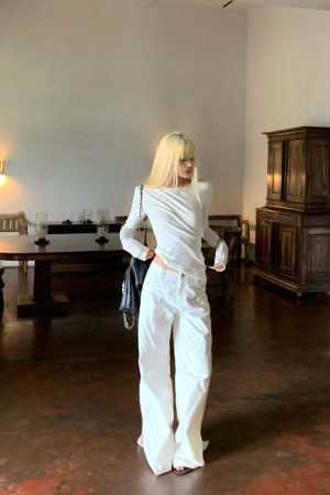 Rase le sol White Split Hem Utility Pants