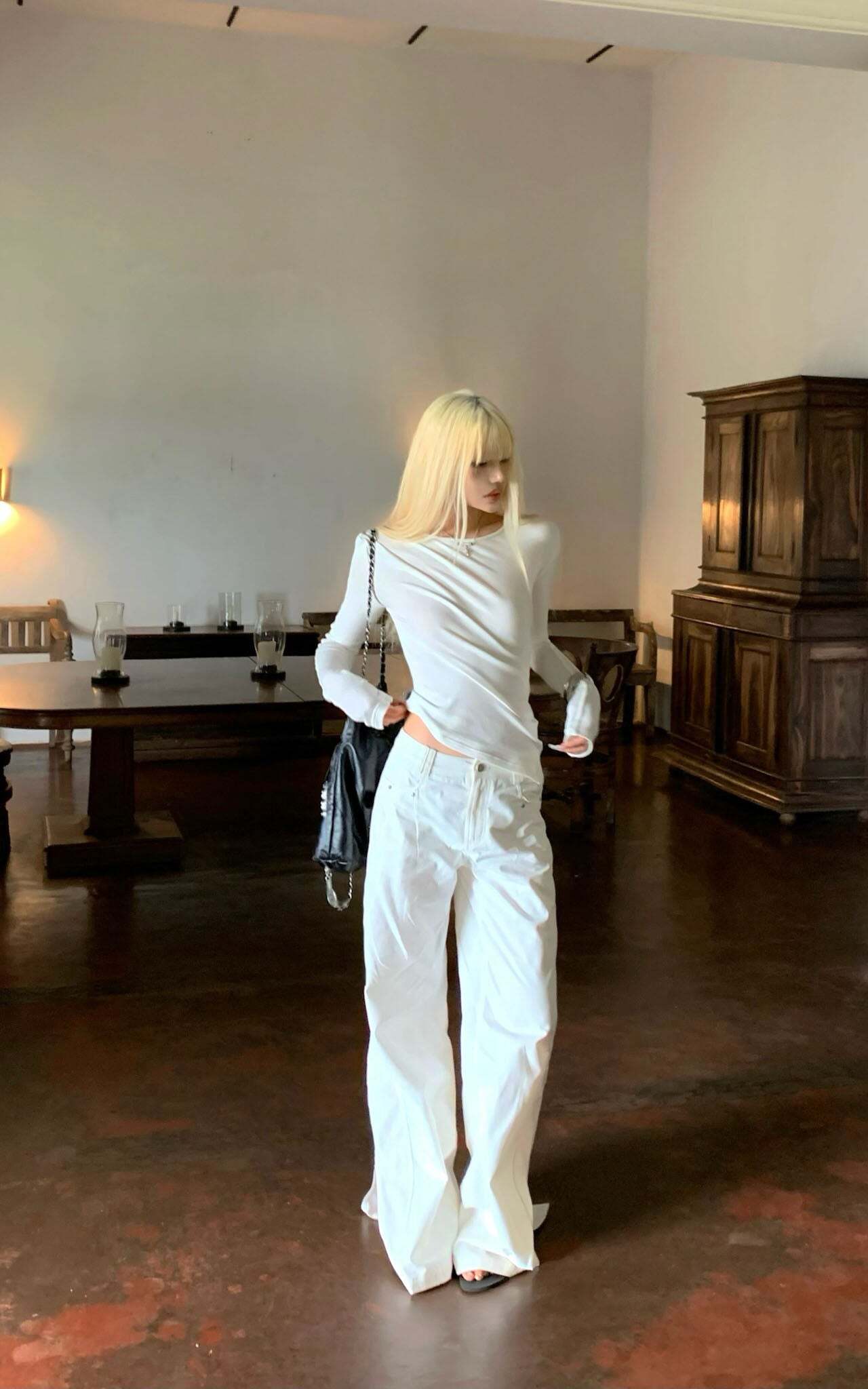 Rase le sol White Split Hem Utility Pants Rase le sol White Split Hem Utility Pants