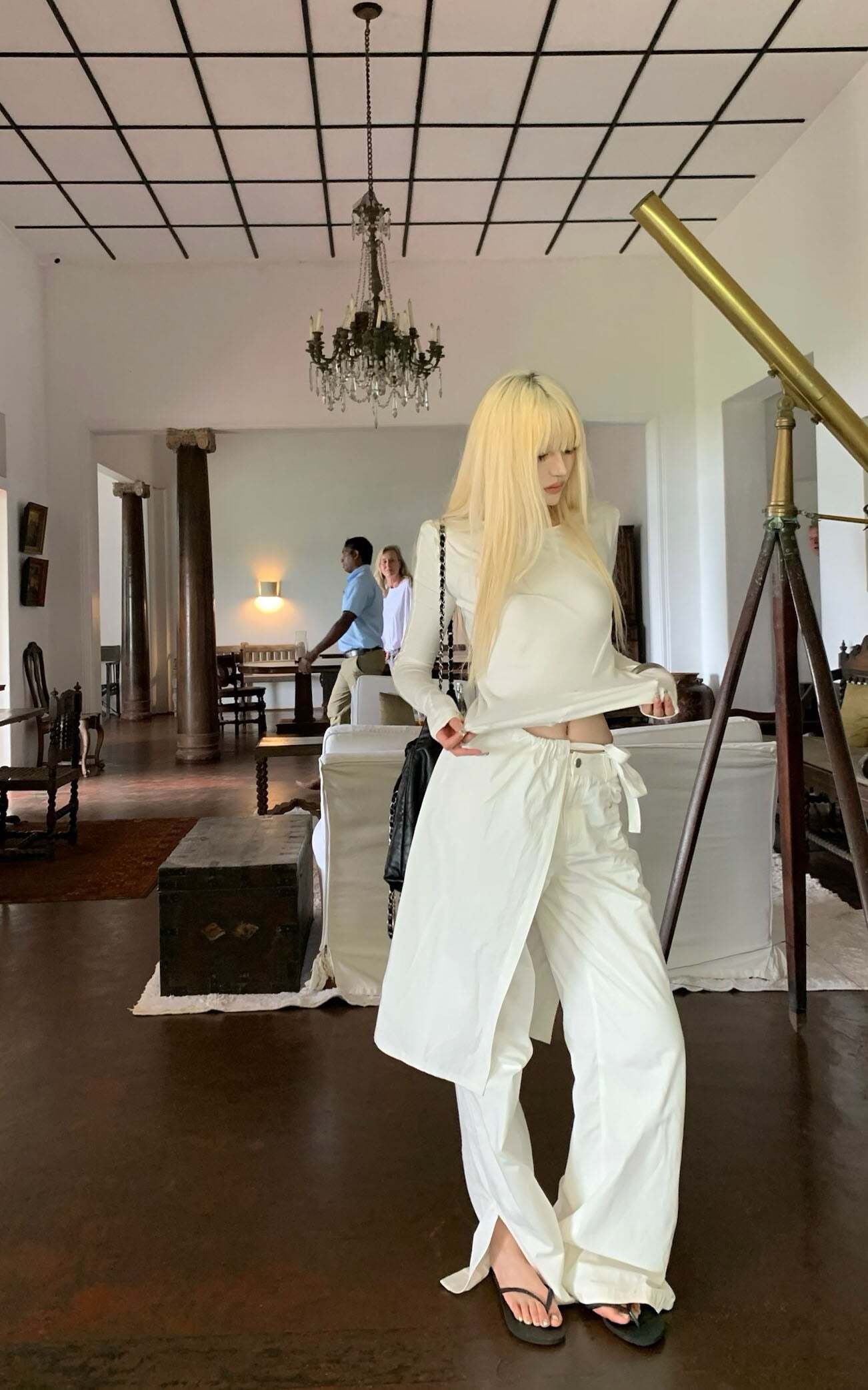 Rase le sol White Split Hem Utility Pants Rase le sol White Split Hem Utility Pants