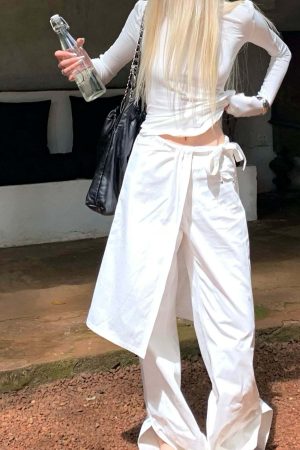 Rase le sol White Split Hem Utility Pants