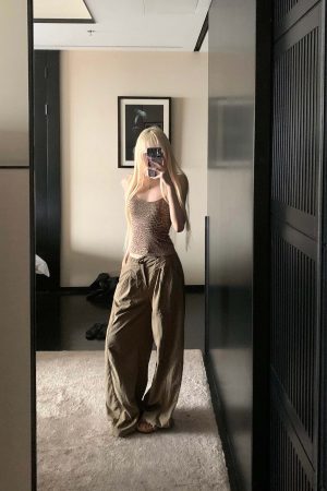 Rase le sol Wide-Leg High Waist Fluid Trousers with Drawstring Detail