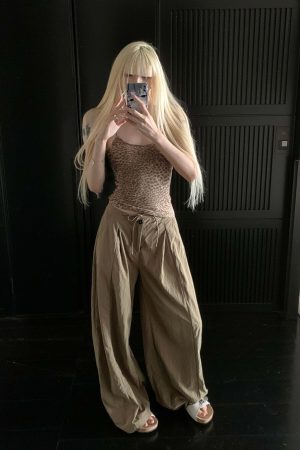 Rase le sol Wide-Leg High Waist Fluid Trousers with Drawstring Detail