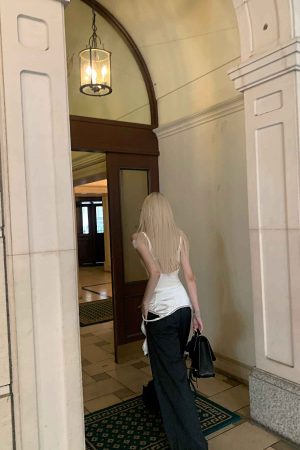 Rase le sol Wide-Leg Pinstripe Trousers with Lace Trim