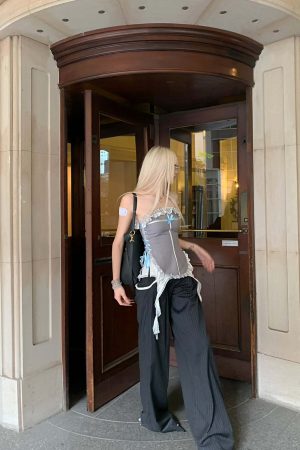 Rase le sol Wide-Leg Pinstripe Trousers with Lace Trim