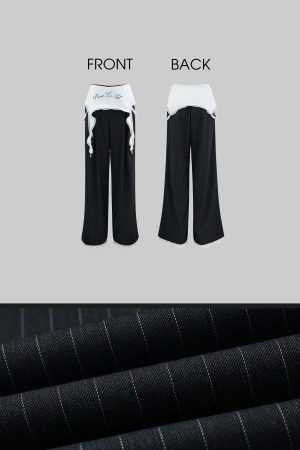 Rase le sol Wide-Leg Pinstripe Trousers with Lace Trim