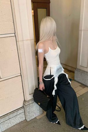 Rase le sol Wide-Leg Pinstripe Trousers with Lace Trim