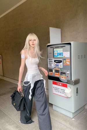 Rase le sol Wide-Leg Pinstripe Trousers with Lace Trim