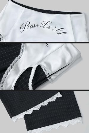 Rase le sol Wide-Leg Pinstripe Trousers with Lace Trim