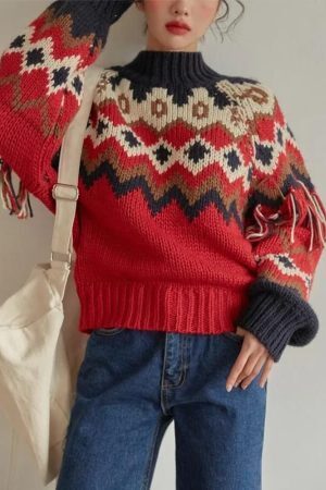 Retro Pattern Knitted Christmas Sweater