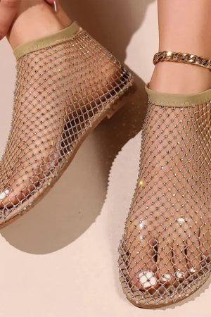 Rhinestone Fishnet Ballerina Flats