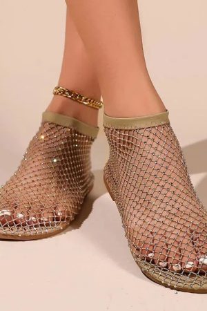 Rhinestone Fishnet Ballerina Flats