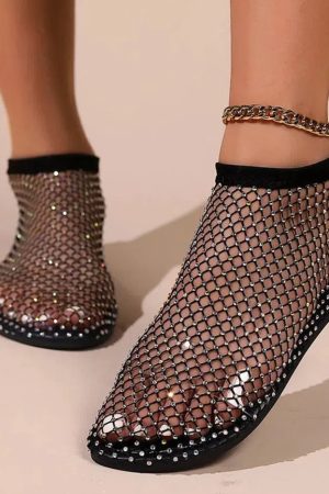 Rhinestone Fishnet Ballerina Flats