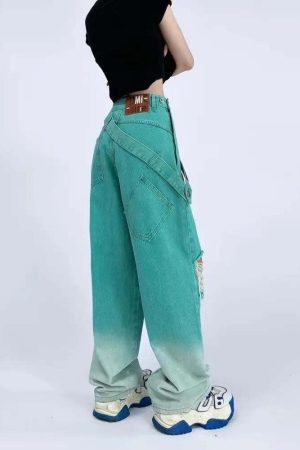 Ripped Denim Strap Baggy Jeans