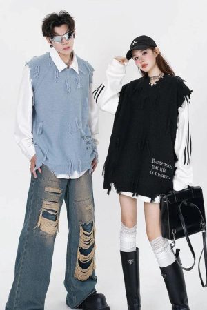 Ripped Tasseled Sweater Vest