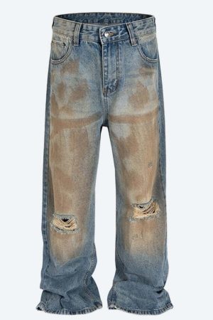 Ripped Wide Leg Denim Jeans