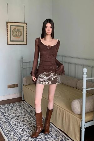 Rose Mesh Ruffled Top