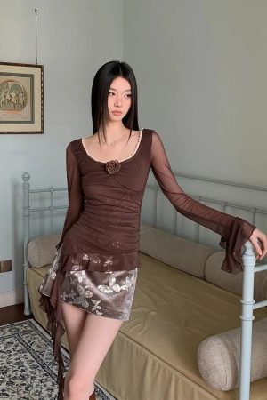 Rose Mesh Ruffled Top