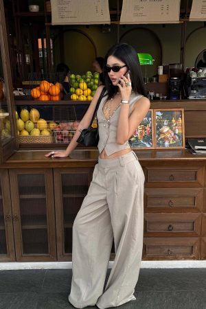 ROVENTE Asymmetric Waist Wide-Leg Trousers