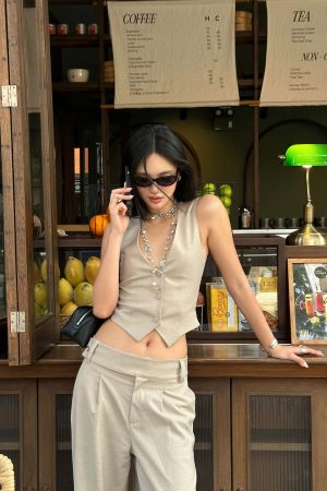 ROVENTE Asymmetric Waist Wide-Leg Trousers