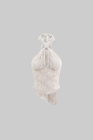 ROVENTE Backless Lace Halter Draped Top