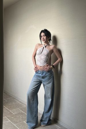 ROVENTE Backless Lace Halter Draped Top