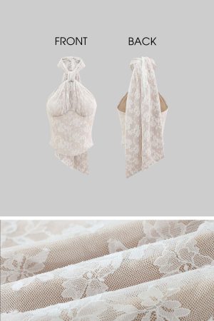 ROVENTE Backless Lace Halter Draped Top