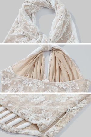 ROVENTE Backless Lace Halter Draped Top