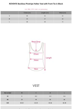 ROVENTE Backless Pinstripe Halter Vest with Front Tie in Black