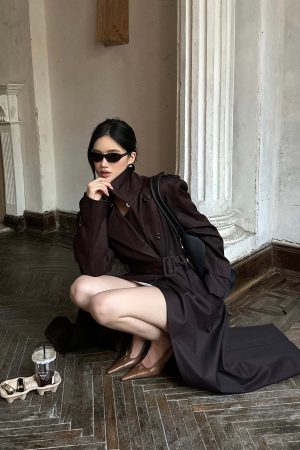 ROVENTE Belted Double-Breasted Trench Coat