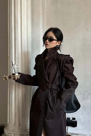 ROVENTE Belted Double-Breasted Trench Coat