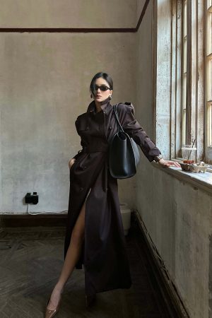 ROVENTE Belted Double-Breasted Trench Coat
