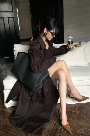 ROVENTE Belted Double-Breasted Trench Coat