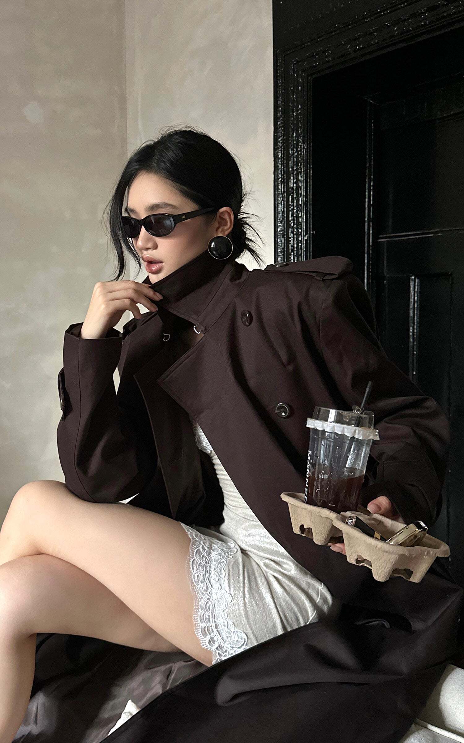 ROVENTE Belted Double-Breasted Trench Coat ROVENTE Belted Double-Breasted Trench Coat