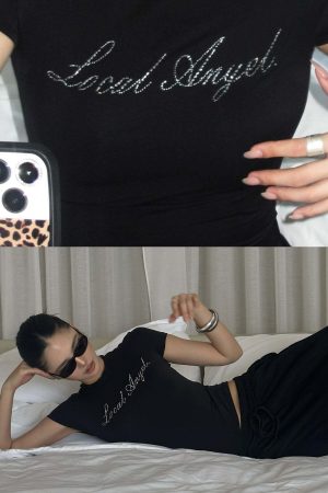 ROVENTE Black Fitted Baby Tee in Stretch Cotton