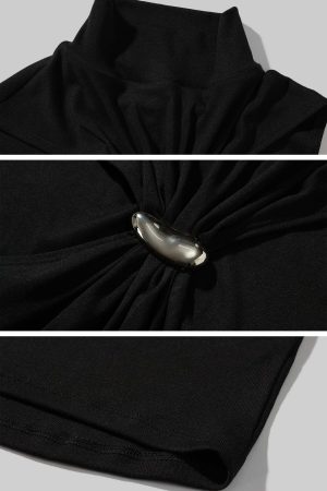 ROVENTE Black Halterneck Top with Metal Clasp