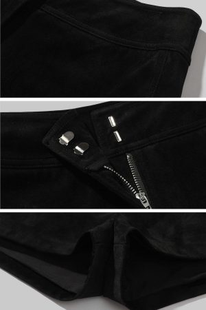 ROVENTE Black Suede High Waist Mini Shorts